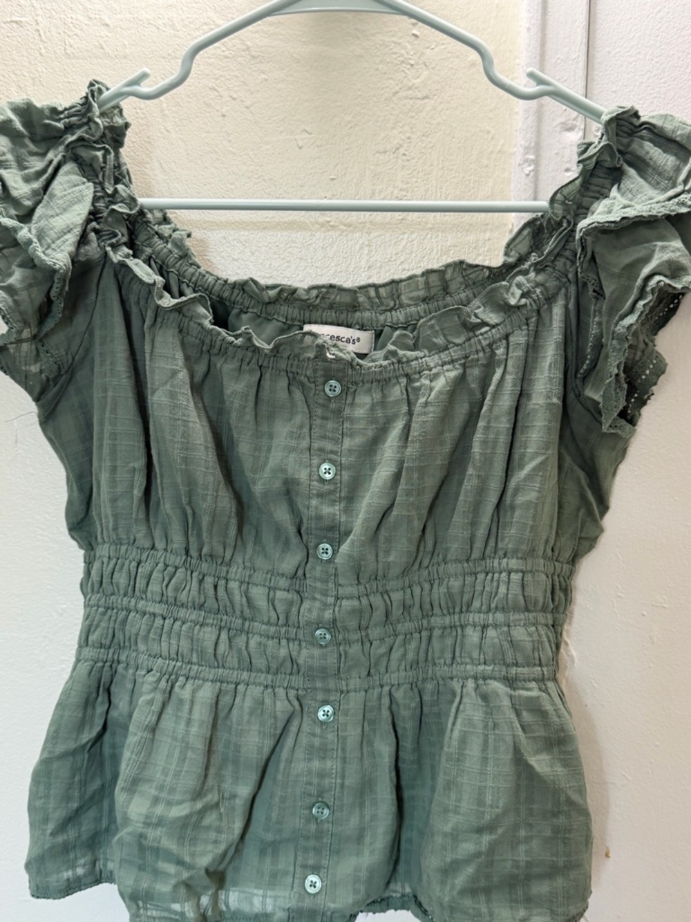 Francesca's Smocked Button-Front Peplum Top